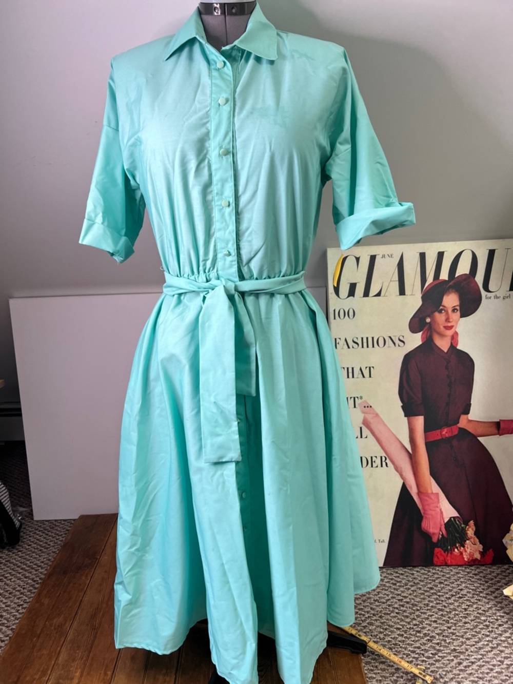 Vintage 80s dress cotton fit and flare hook and loop close short sleeves NWT
